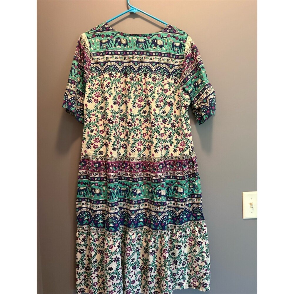 The Vermont Country Store House Dress Womens L Midi Elephant Floral Patchwork - Picture 6 of 10